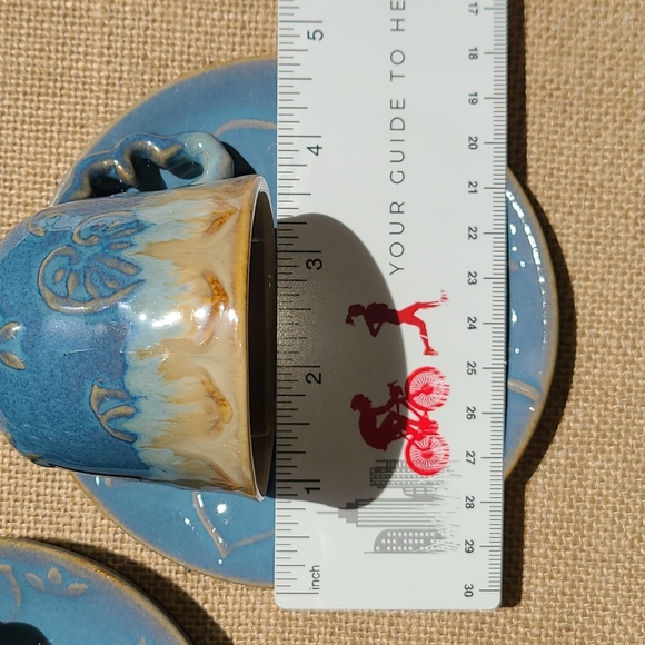 Vintage drip glaze teacup set hearts blue tea cup saucer - Picture 6 of 6